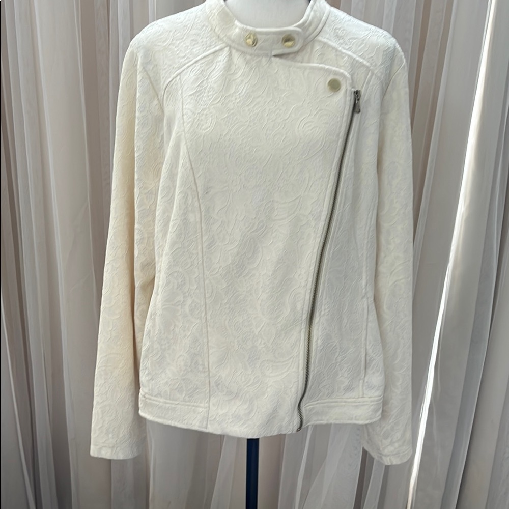 White Textured Blazer with Asymmetrical Closure